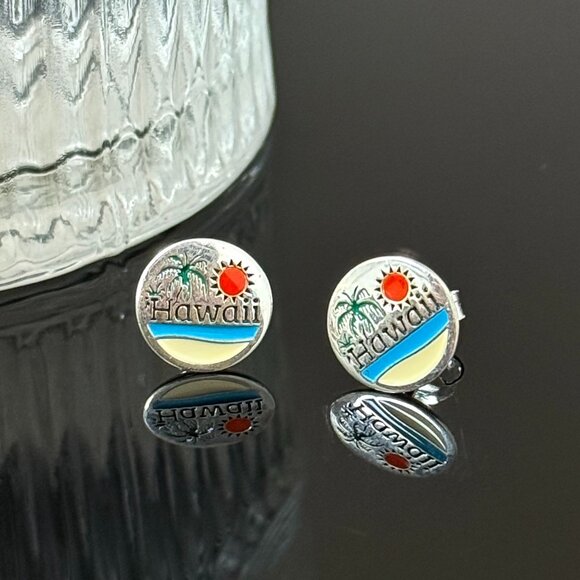 Hawaii Beach Earrings S925 Sterling Silver Handmade Ear Stud - Picture 2 of 5